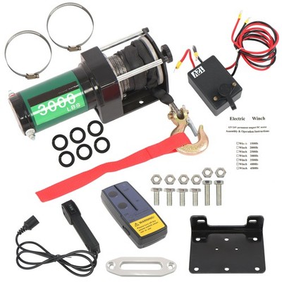 3000 LBS Electric Winch 1/5 Inch x 32 Ft Synthetic Rope Electric Winch 12V