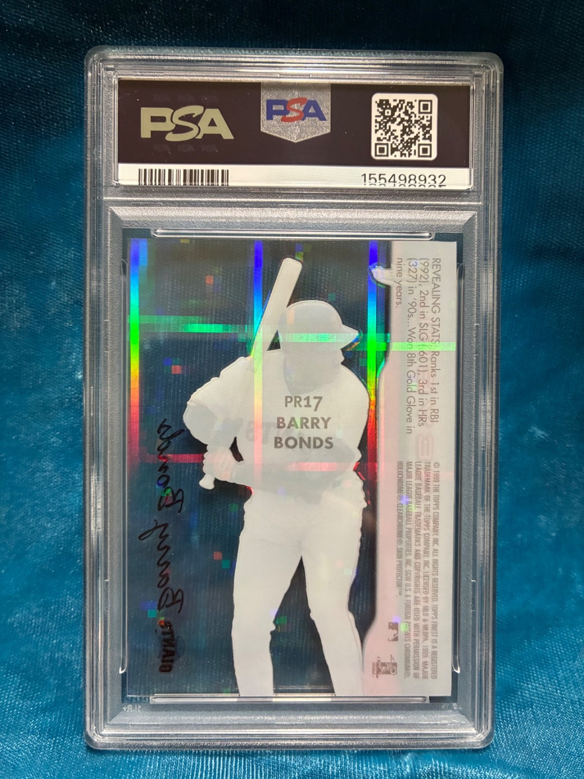 PSA 9 Pop 3 Topps Finest PEEL REVEAL HYPERPLAID #17 Barry Bonds SF Giants INSERT view 2