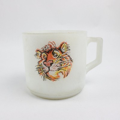Vintage Fire-King Milk Glass Esso Tiger Advertising Coffee Mug