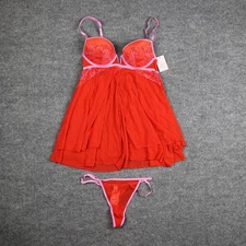 Auden Babydoll Lingerie Set Womens Small Anthem Red Lace Mesh Thong Sleepwear