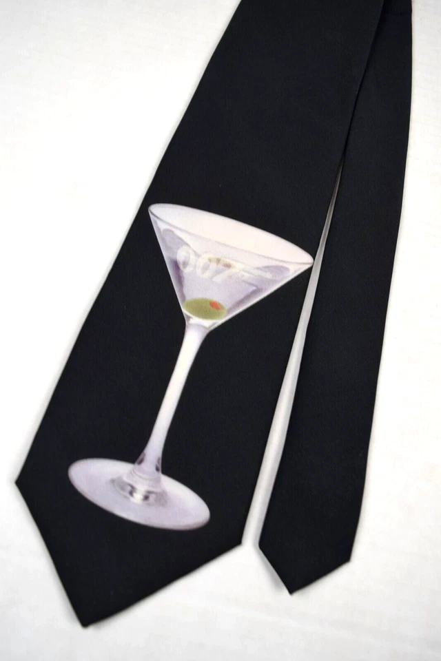 Corbata de Colección Ralph Marlin Años 90 Bond 007 Grabada Martini Vidrio Poli Corbata 57" x 3.75" Foto 3 de 4