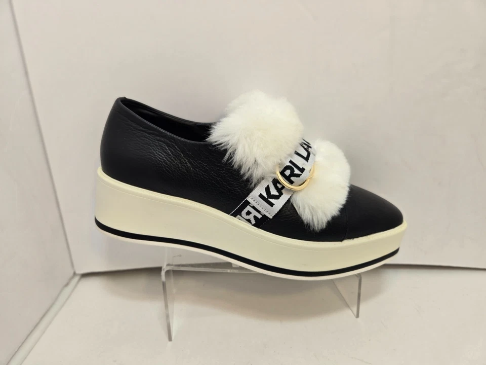 Zapatilla deportiva Karl Lagerfeld Paris para mujer Birdie de cuero negro imitación piel plataforma 10 M Foto 3 de 4