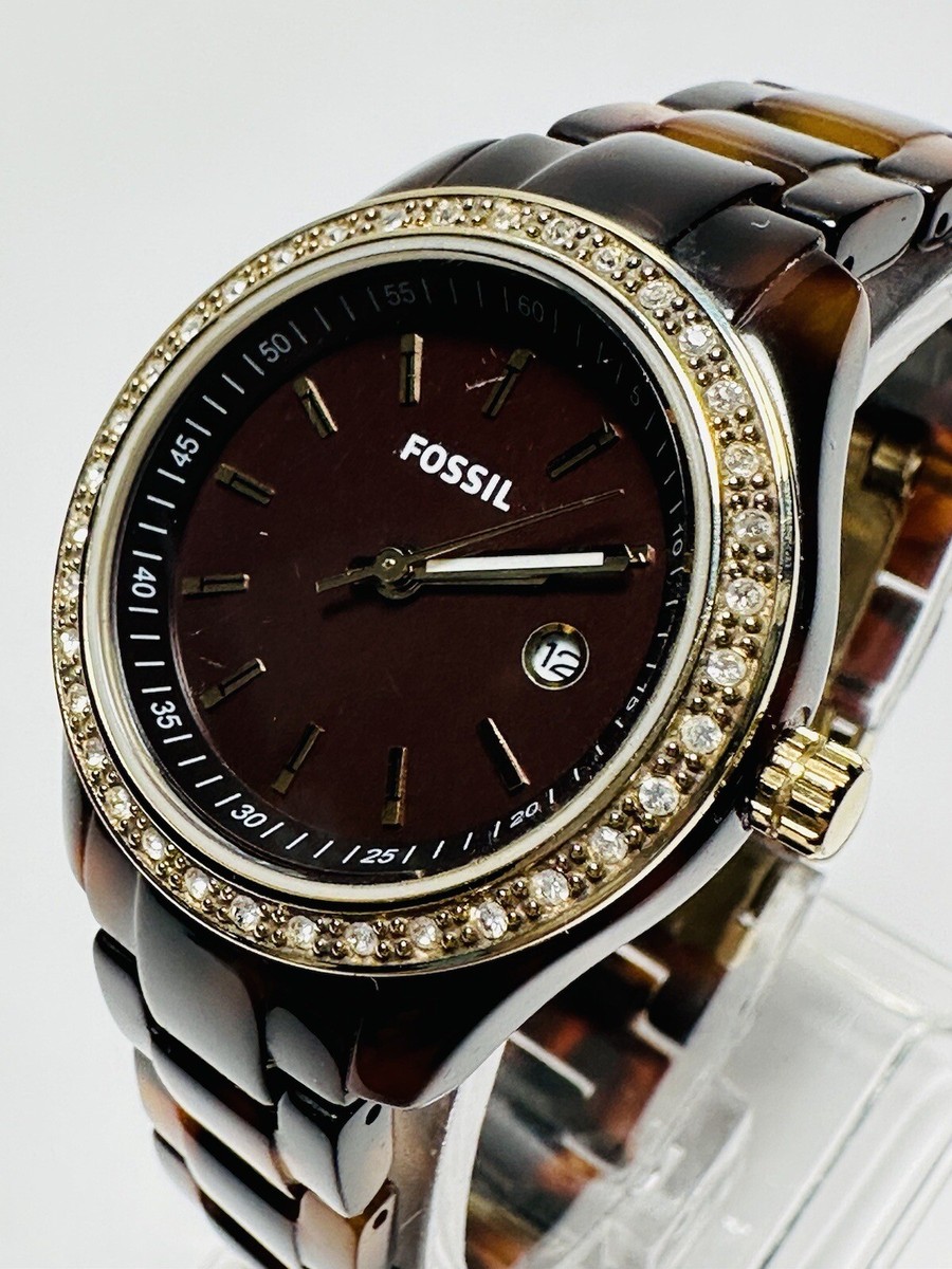Fossil Watch Womens Stella Tortoise Acrylic Bracelet 30mm 
