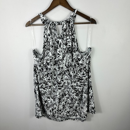 Lane Bryant Sleeveless Top Women 26/28 Keyhole Black White Print Boho Resort - Picture 5 of 5