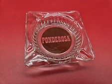 1970's Ponderosa Steakhouse Glass Ashtray Square Vintage Restaurant Advertising 