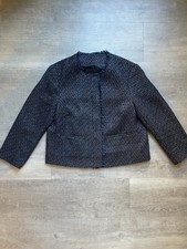 Banana Republic Factory Tweed Cropped Frayed Edges Blazer Size 8P Gold Accents
