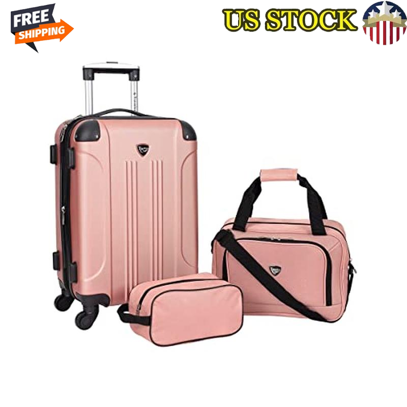 3 Pcs Expandable Hardside Spinner Luggage Set W/Wheeled Tote & Toiletry Case New