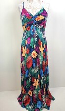 NEW Skies Are Blue Floral Tropical Pleated Spaghetti Strap Dress Small