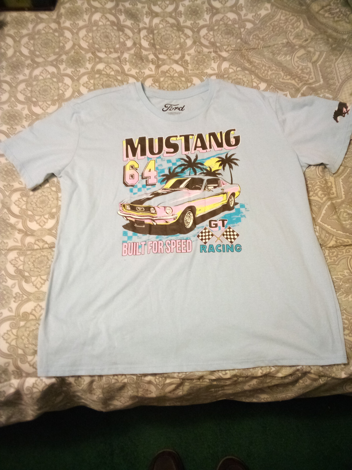 PONY T shirt Ford Mustang '64 blu acqua dolce taglia XXL