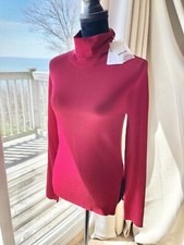 Helmut Lang Women  s Rib-Knit Turtleneck Sweater Lava Red Size Large Brand New 