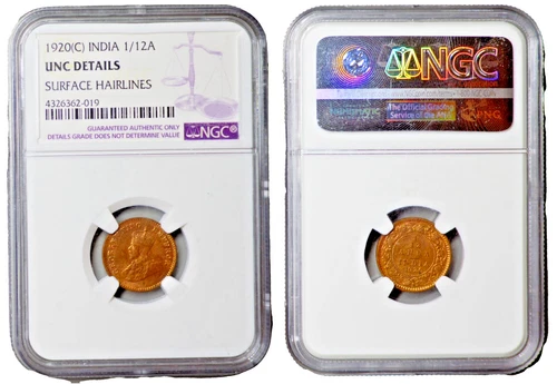 British India 1920 (C) 1/12 Anna NGC UNC Details