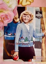 Vintage Childs Christmas Sleigh Cardigan Knitting Pattern Fit 26in. Chest