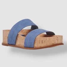 $690 Gabriela Hearst Women's Blue Striker Suede Slides Sandals Size US 8/ EU 38