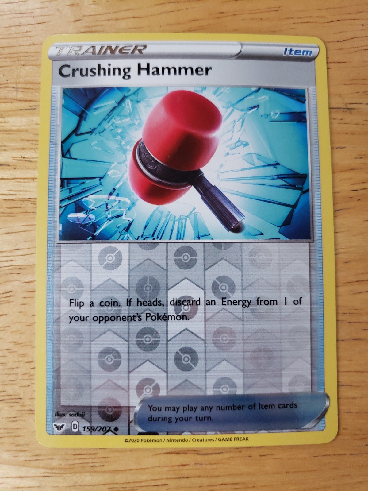 Crushing Hammer 2020 Trainer Reverse Holographic Pokemon Card 159/202