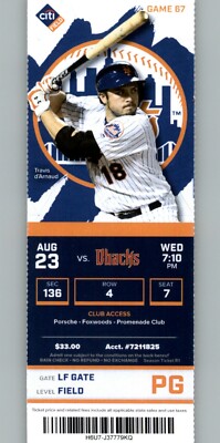 Arizona Diamondbacks vs New York Mets 8/23/2017 Full Ticket - Travis d'Arnaud 