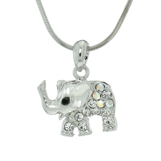 Swarovski Crystal Elephant Pendant Necklace with 18 Inch Chain for Luck
