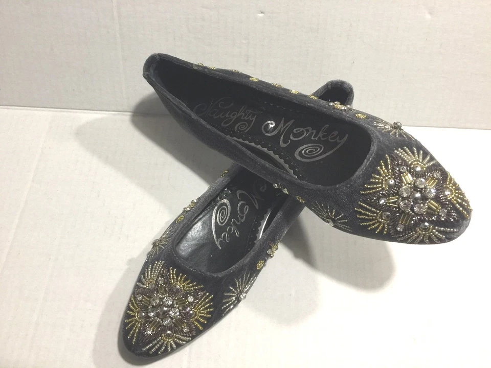 Naughty Monkey Labonge Gray Velvet Star Rhinestone Embroidery Jeweled Flats 6 - Image 4 of 4
