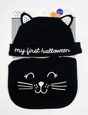 Very Cute My First Halloween Bib and Hat Set Black Cat