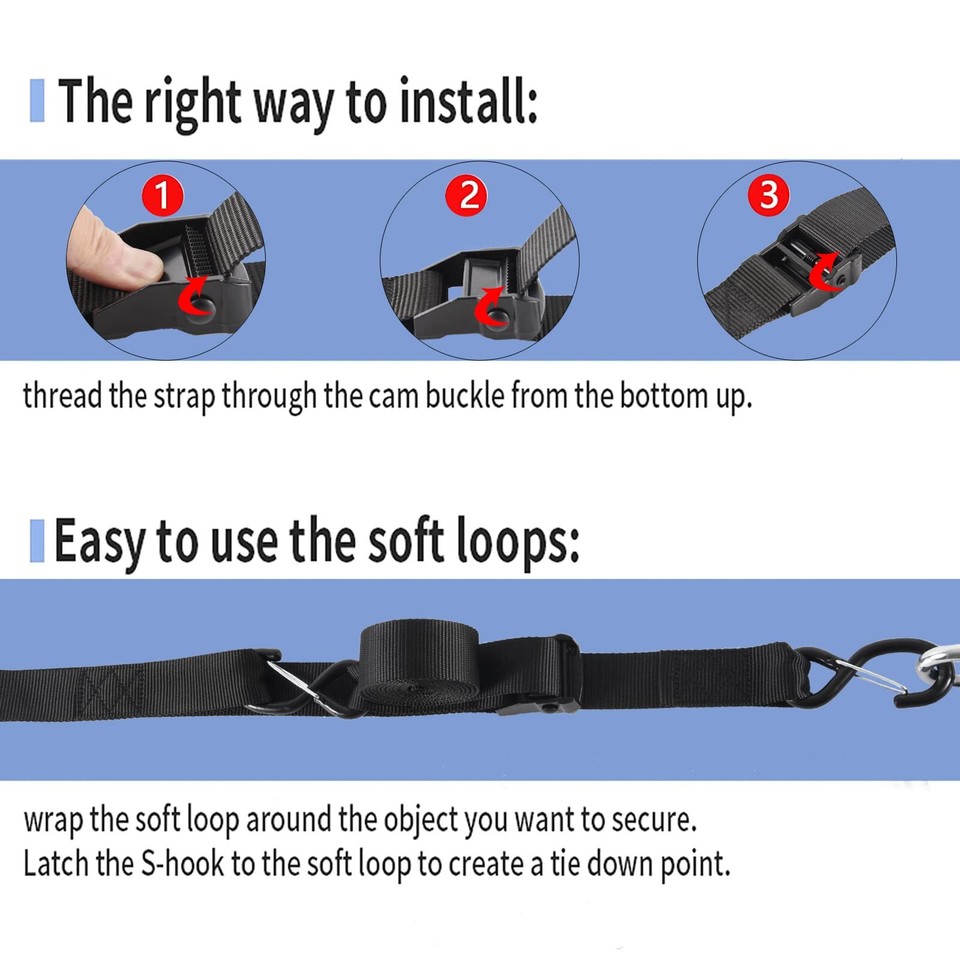 Motorcycle Handlebar Tie Down Straps, Dirt Bike Straps, Short Cam
