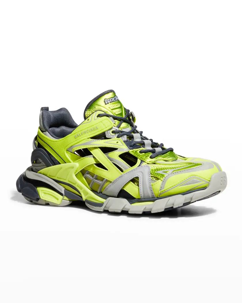 Balenciaga Track 2 Metallic Caged Trainer Sneakers Green Grey Size