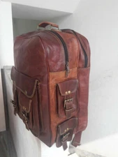16" Genuine Leather Brown Backpack Rucksack New Travel Bag For Men's and Women'