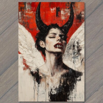 Art Print Woman with Horns Dark Abstract Style Gothic Portrait Devil Hell Scary