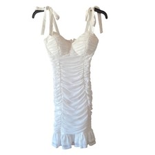 Lulus Ruched Bodycon Mini Dress Tie Strap Sleeveless White Party Size S