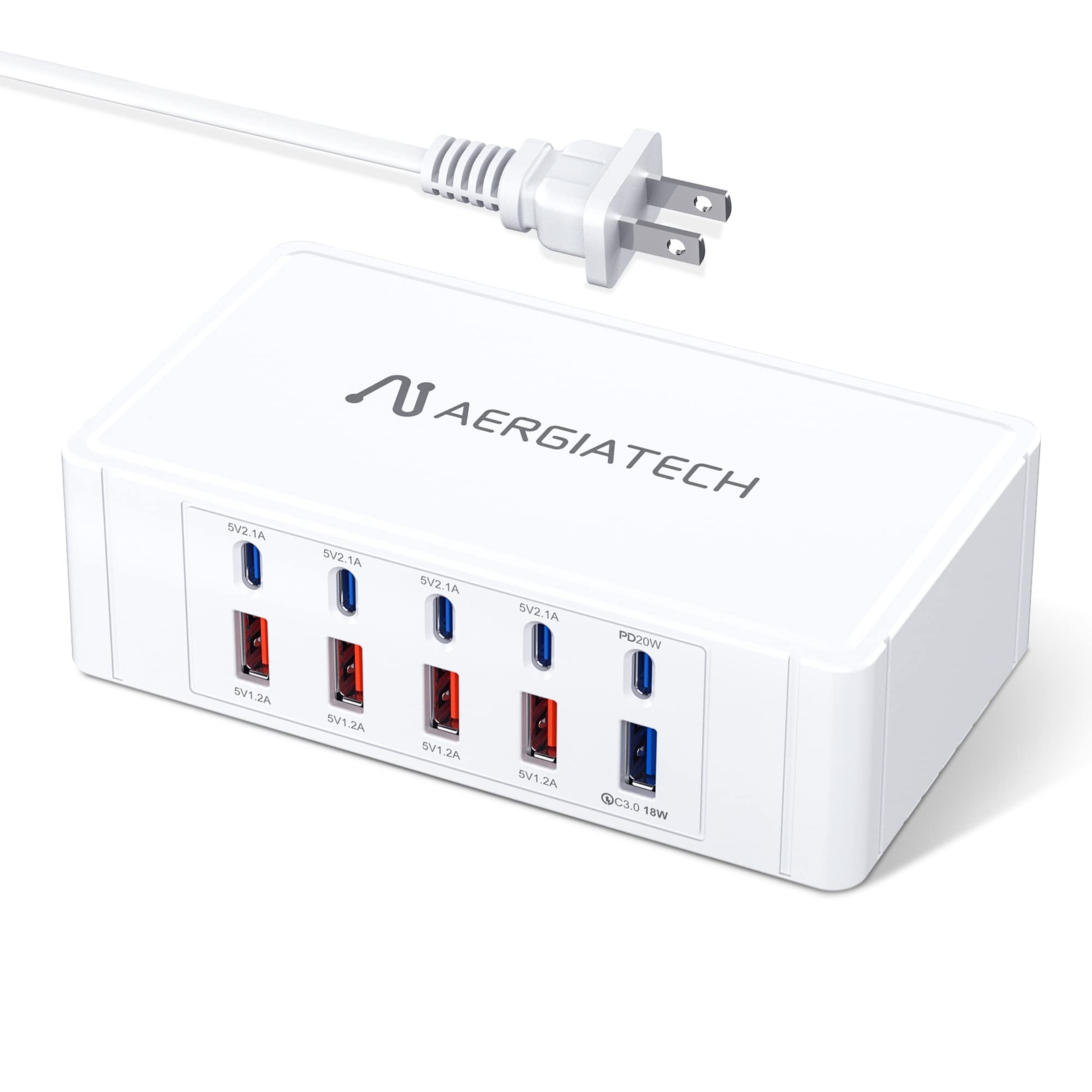 10-Port 100W USB C Charging Station with PD3.0 QC Fast Charging Hub by Aergiatech
