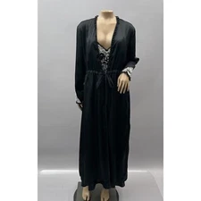 Flora Robe Nightgown Set Women S / M Black Slip Floral Embroidered Whimsigoth