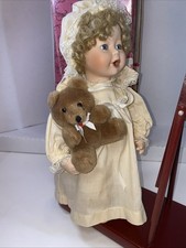 Brinn’s Porcelain Doll with Teddy Bear & Full Length Mirror w/box Vinatage
