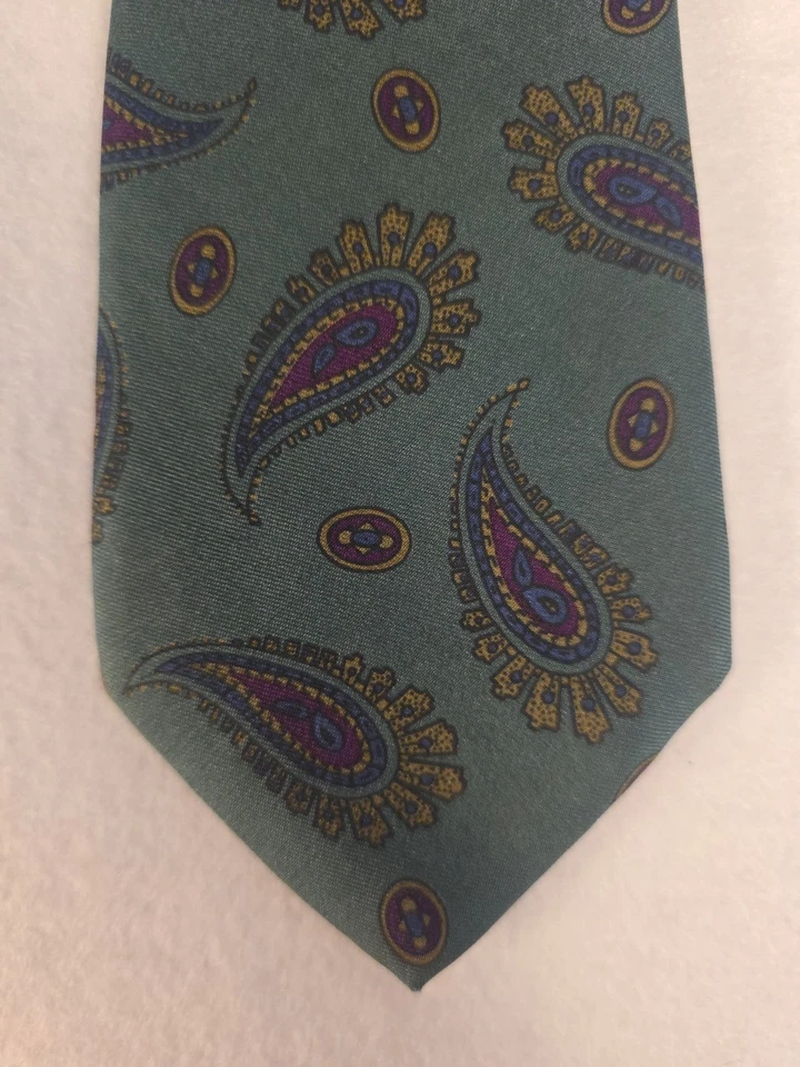 Corbata verde Neiman Marcus seda VLV con oro, borgoña/púrpura, cachemira azul, XXL DE COLECCIÓN Foto 4 de 4