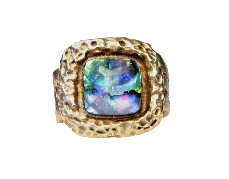 Anel de bronze dourado estilo antigo - Pedra Abalone - Tamanho 8,5 - Imagem 3 de 4