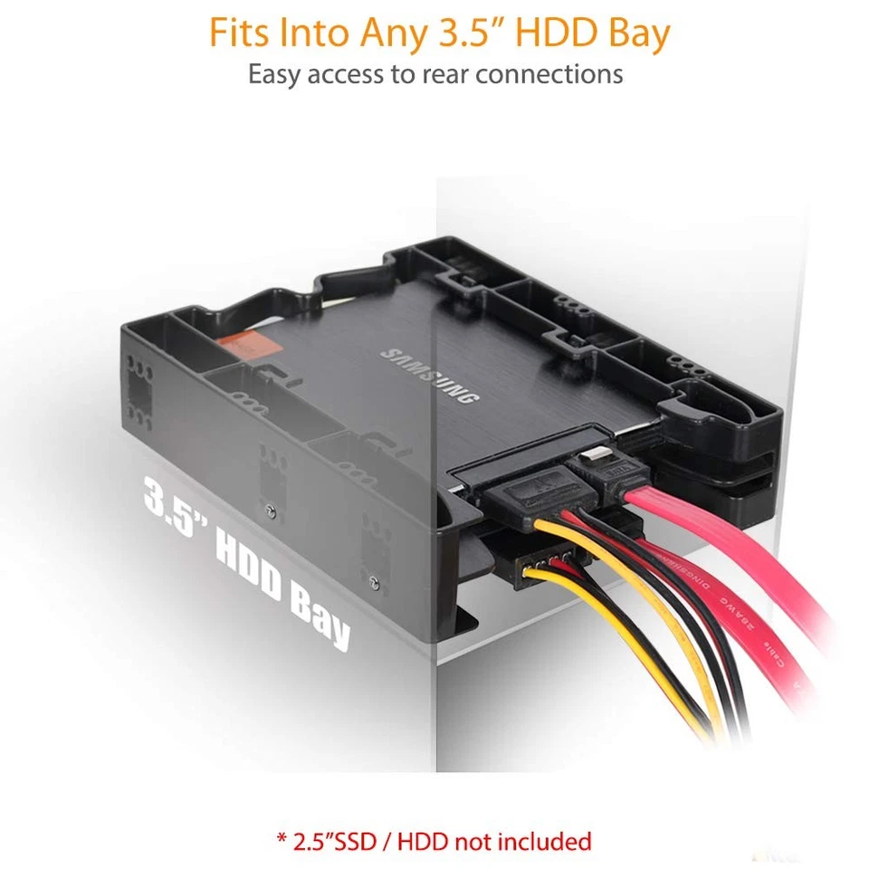 Dual 2.5" to 3.5" HDD SSD Mounting Bracket Adapter for Drive Bay - Image 2 of 4