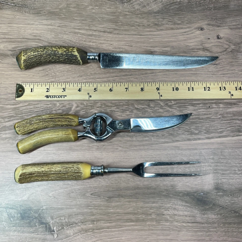 Vintage Boker U.S.A. Stainless Carving Set: Knife, Fork & Chrome Poultry Shears - Image 3 of 4