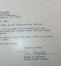 Thomas Eagleton Signed Letter and Signed Envelope 1974 U.S. Senate