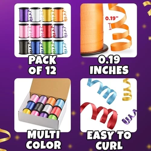 Cinta rizadora de 12 rollos para envolver regalos - 3/16 pulgadas x 125 pies por rollo - Foto 2 de 4