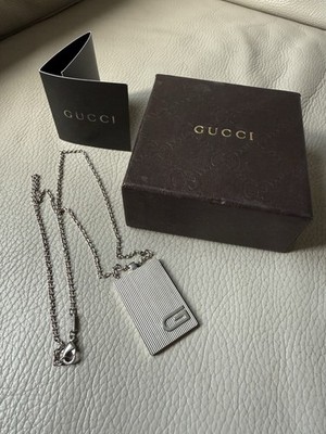 Authentische Vintage Gucci Sterlingsilber quadratische Platte Erkennungsmarke Halskette GG schwer