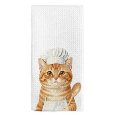 Funny Orange Tabby Cat Dish Tea Hand Towels Kitchen Chef Decor 16x24 Inch