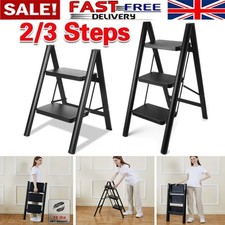 Foldable 2 Step Ladder Stepladder Non Slip Tread Safety Steel Portable Stool UK