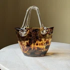 Vintage Handblown Murano Style Glass Tortoise Purse Vase w Handles Chic Modern