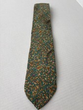 Vintage Burberry 100 Silk Leaves Fruit Birds Necktie Tie Made In England Green