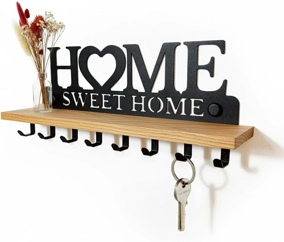 Portalettere in Legno da Parete 2 Posti Portachiavi Decorazione Shabby 29x6x18cm