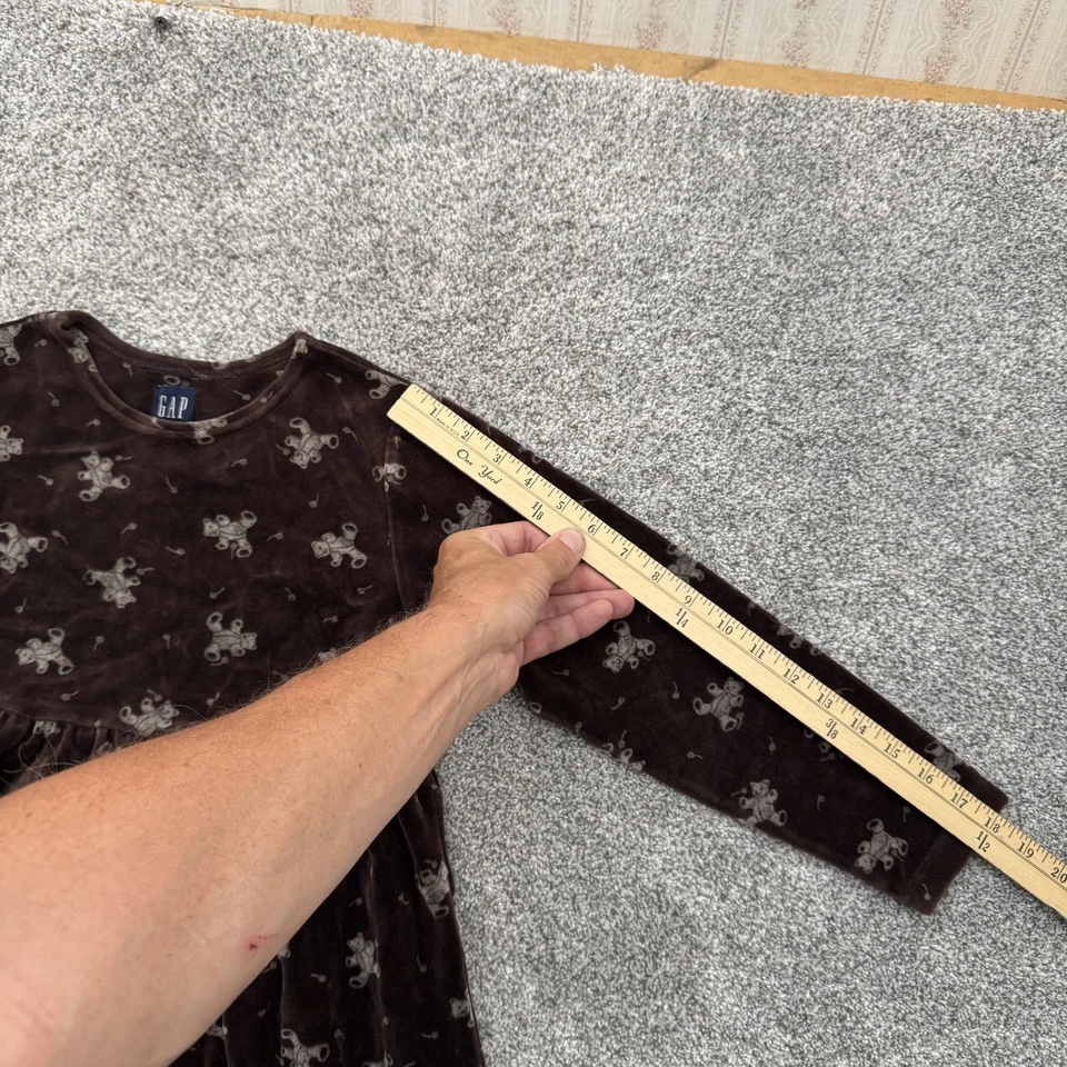 GAP бархата платье девочек средний коричневый плюшевый медведь печать осени зимы винтажный Y2K - Изображение 4 из 4