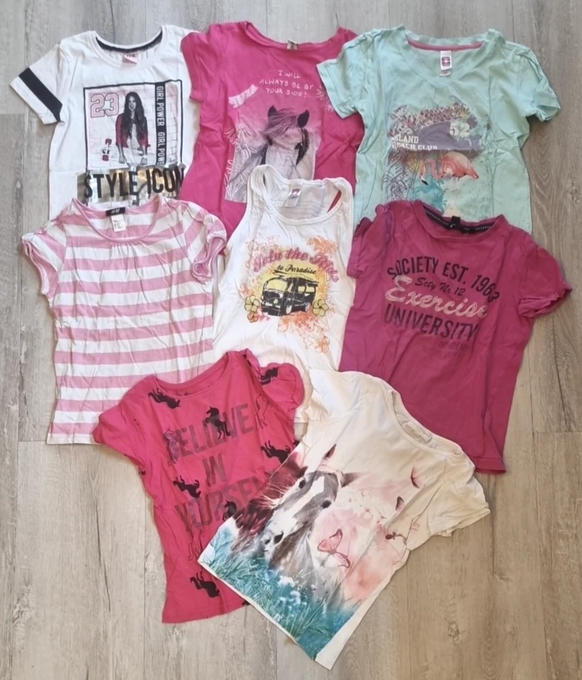 C&A 8 Mädchen 122 128 T Shirt Träger Tank Tunika Top Kurzarm Pferd Sweat Jersey - Bild 1 von 1