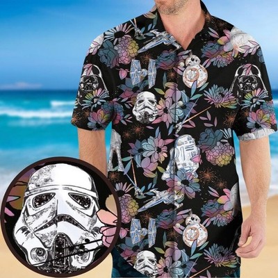 Disney Star Wars Stormtrooper Floral Dark Side Summer Aloha Hawaiian Shirt