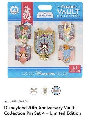 Disneyland 70th Anniversary Vault Collection Pin Set 4 Limited Edition CONFIRMED