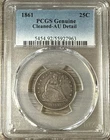 1861 Liberty Seated Silver Quarter PCGS Genuine Cleaned- AU Detail 25C