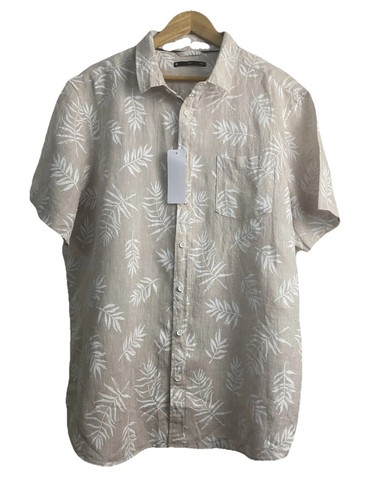 Target Mens 3XL Linen Shirt Beige Button-up Short Sleeve Collared Leaf Pattern - Picture 1 of 10