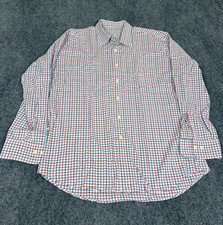 Peter Millar Red Blue White Gingham Check Cotton Button Down Shirt Size XL