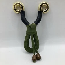 Green Nylon Wrapped Handle Pocket Sling Shot Gold Tone Ends Needs Band